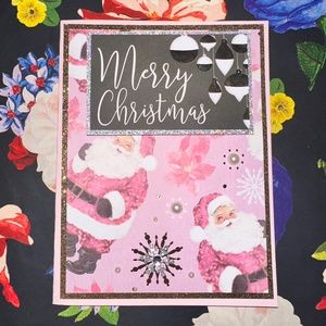 Handmade Scrapbook Christmas Card - Santa Pink Glam